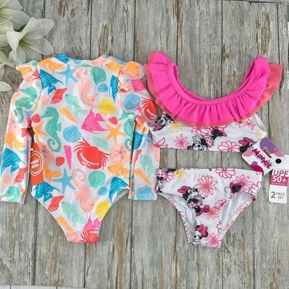 Rash Guard Swimsuit & Bikini Featuring Mini Mouse 2-Pack Size 12M